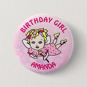 Personalized Pretty Pink Fairy Birthday Girl 6 Cm Round Badge