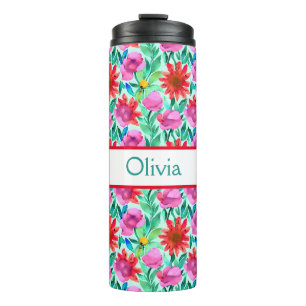 Personalized Pretty Watercolor Floral  Thermal Tumbler