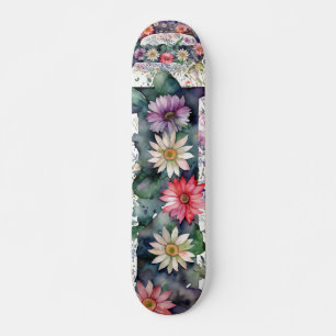 Personalized Pretty Watercolor Flowers Monogram D Skateboard