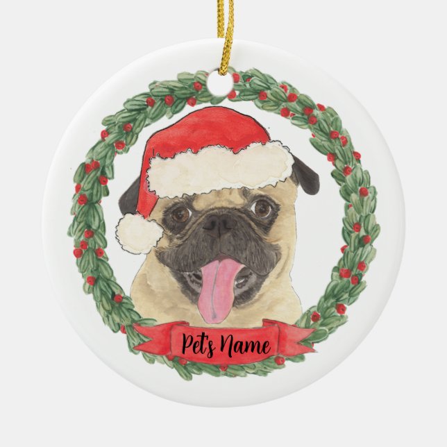 Personalized Pug Ceramic Tree Decoration (Front)