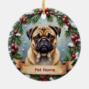 Personalized Pug Christmas Ceramic Tree Decoration