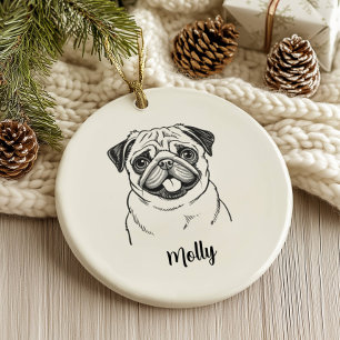 Personalized Pug Dog Christmas Ceramic Tree Decoration