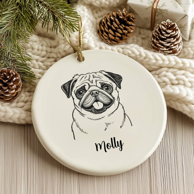 Personalized Pug Dog Christmas Ceramic Tree Decoration (Creator Uploaded)