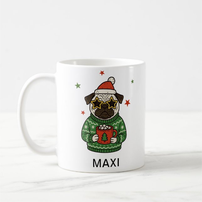 Personalized Pug Dog Christmas Coffee Mug (Left)