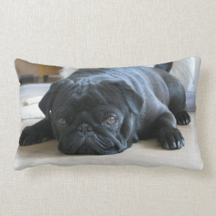 Personalized Pug Pillow, black pug puppy, cute Lumbar Cushion