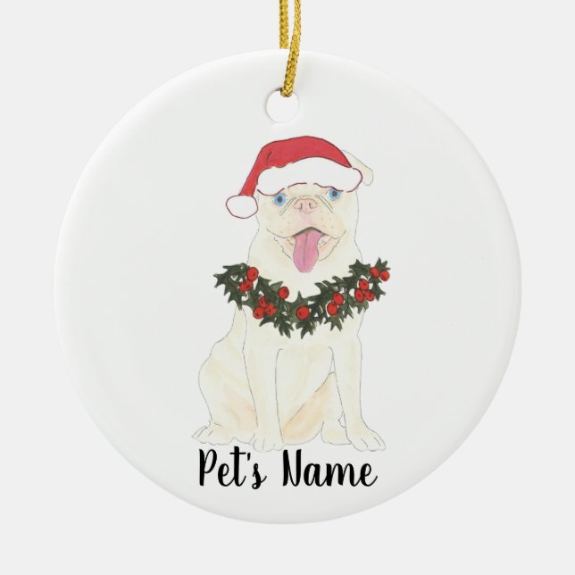 Personalized Pug (White) Ceramic Tree Decoration (Front)