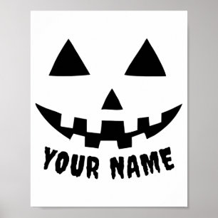 Personalized Pumpkin Halloween Name Black White T Poster