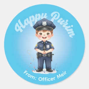 Personalized Purim Sticker - Police Theme