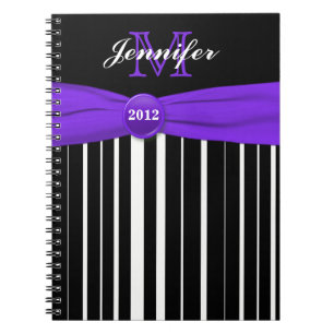 Personalized Purple Black White Striped Notebook