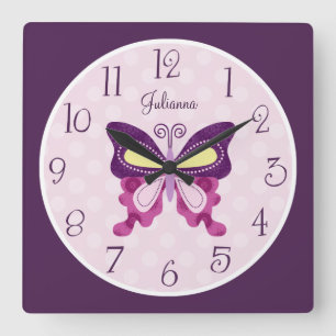 Personalized Purple Butterfly Nursery Clock