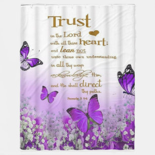 Personalized Purple Butterfly Proverbs 3:5-6 Relig Fleece Blanket