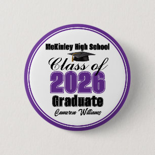 Personalized Purple Class of 2026 Graduation Party 6 Cm Round Badge