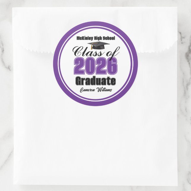 Personalized Purple Class of 2026 Graduation Party Classic Round Sticker (Bag)