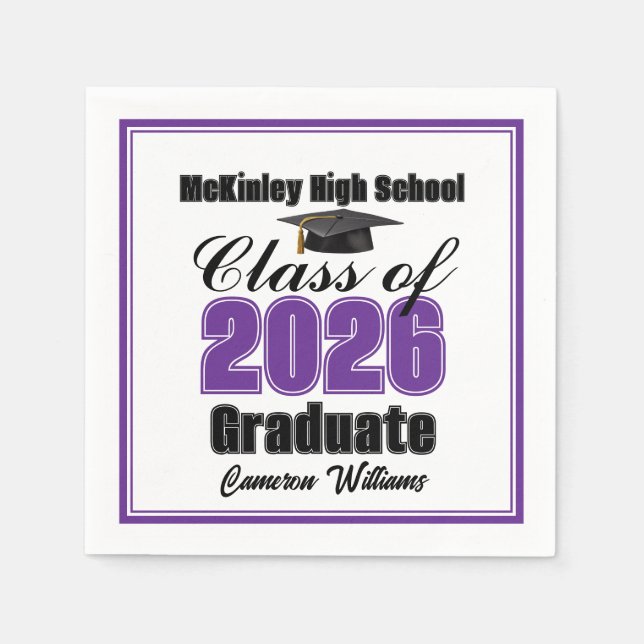 Personalized Purple Class of 2026 Graduation Party Napkin (Front)