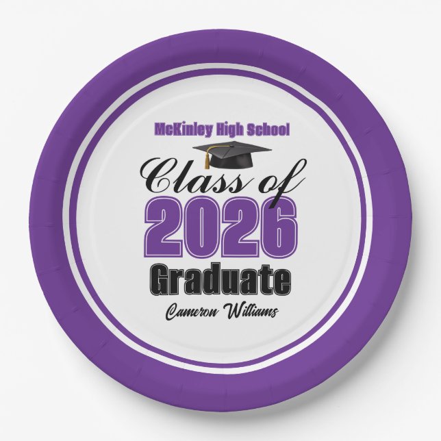 Personalized Purple Class of 2026 Graduation Party Paper Plate (Front)