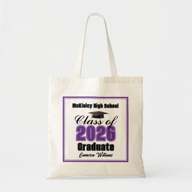 Personalized Purple Class of 2026 Graduation Party Tote Bag (Front)