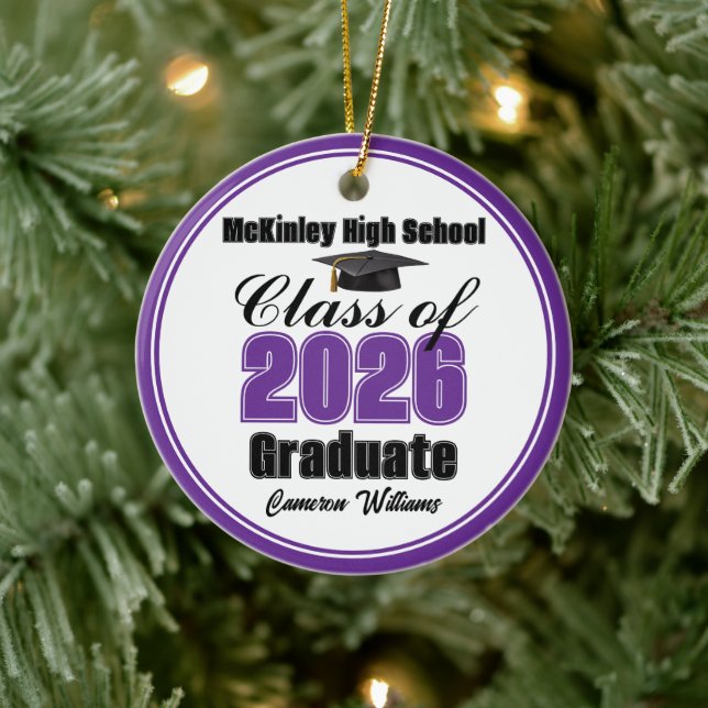 Personalized Purple Class of 2026 Graduation Photo Ceramic Tree Decoration (Tree)