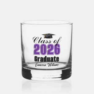 Personalized Purple Class of 2026 Graduation Whiskey Glass