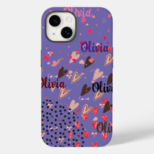Personalized Purple Colorful Hearts iPhone 14 Case
