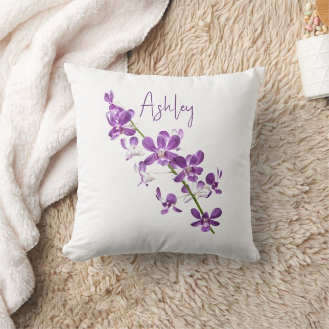 Personalized purple dendrobium orchid art cushion (Blanket)