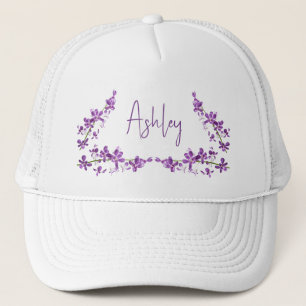 Personalized purple dendrobium orchid art trucker hat