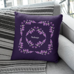 Personalized Purple Dendrobium Orchid Motif Throw  Cushion