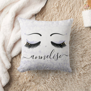 Personalized Purple Eyelashes with Diamonds Cushion