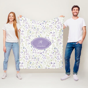 Personalized Purple Floral Monogram Fleece Blanket