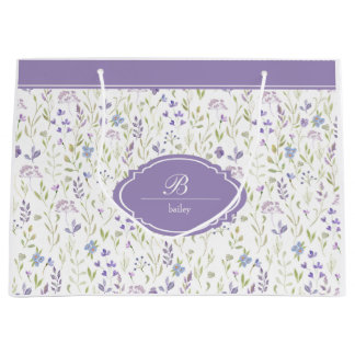 Personalized Purple Floral Monogram Large Gift Bag