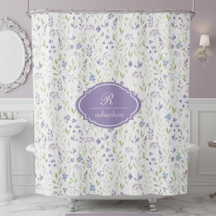 Personalized Purple Floral Monogram Shower Curtain