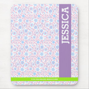 Personalized Purple Floral Name Mouse Mat