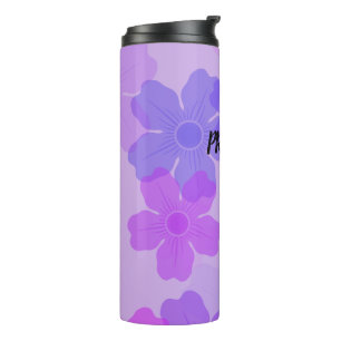 PERSONALIZED PURPLE FLORAL WITH PURPLE AND PINK THERMAL TUMBLER