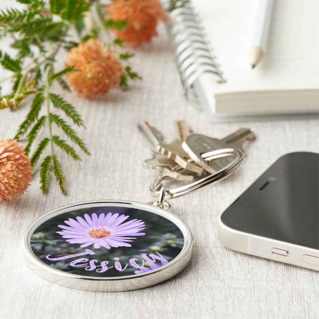 Personalized Purple Flower Nature Photography Key Ring (Side)