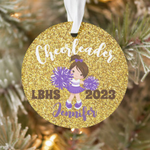 Personalized Purple & Gold Cheerleading Ornament 