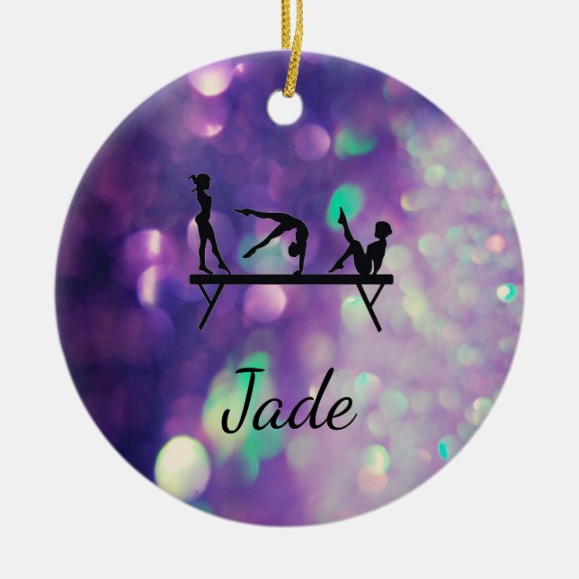 PERSONALIZED PURPLE GYMNASTICS ORNAMENTS (Front)