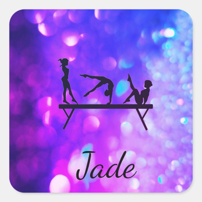 PERSONALIZED PURPLE GYMNASTICS SQUARE STICKERS (Front)