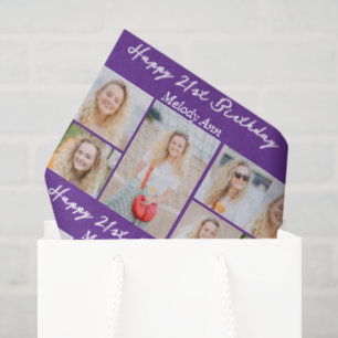 Personalized Purple Happy Birthday Photo Collage Tissue Paper