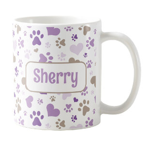 Personalized Purple Hearts Paw Prints Mug