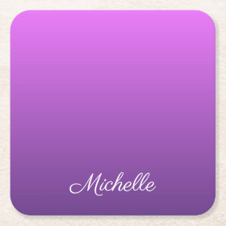 Personalized purple ombre square paper coaster