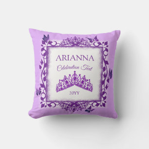 Personalized Purple Tiara & Butterflies Keepsake Cushion