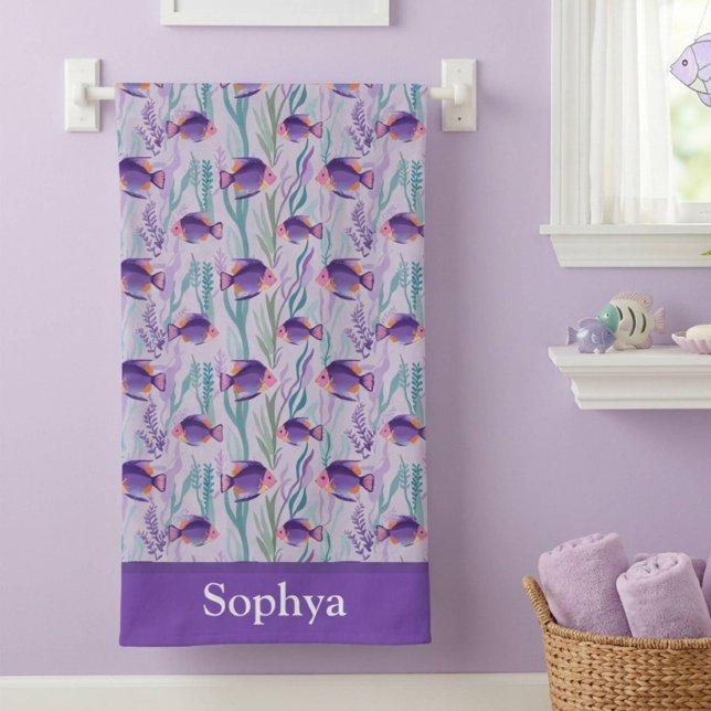 Personalized Purple Tropical Fish Bath Towel (Creator Uploaded)