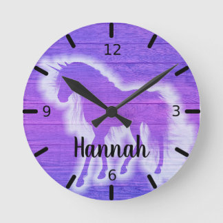 Personalized Purple Unicorn Round Clock