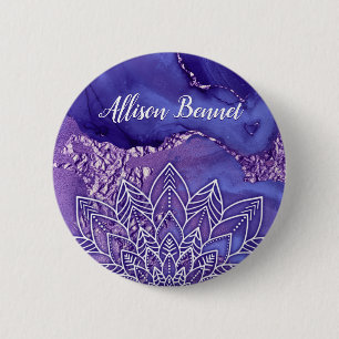 Personalized Purple White Watercolor Mandala 6 Cm Round Badge