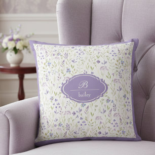Personalized Purple Wildflower Monogram Cushion