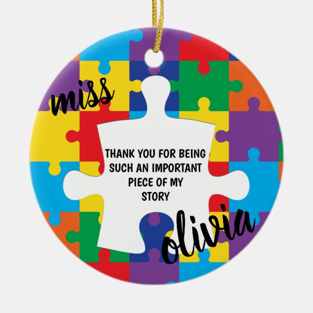Personalized Puzzle Autism Teacher Ceramic Tree Decoration (Front)