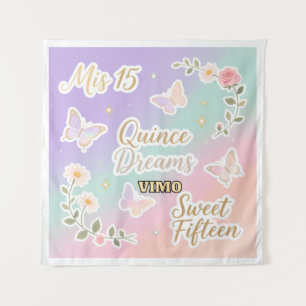 Personalized Quinceañera Photo Backdrop Tapestry