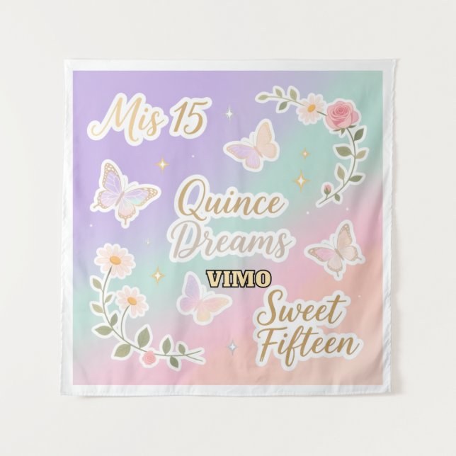 Personalized Quinceañera Photo Backdrop Tapestry (Front)