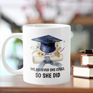 Personalized Quote and Name Floral Graduation Large Coffee Mug