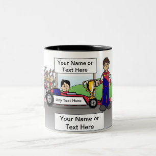 Personalized Race Car, Youth Driver - Male Cartoon Two-Tone Coffee Mug