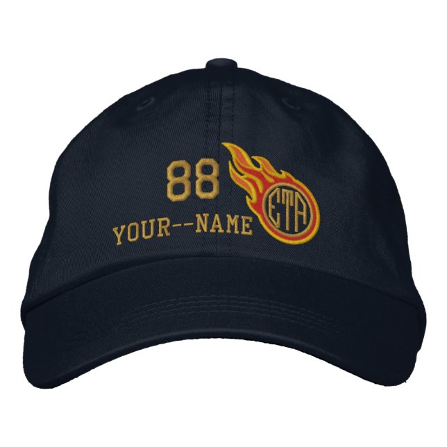 Personalized Racing Flames Bullet Number Name Plus Embroidered Hat (Front)